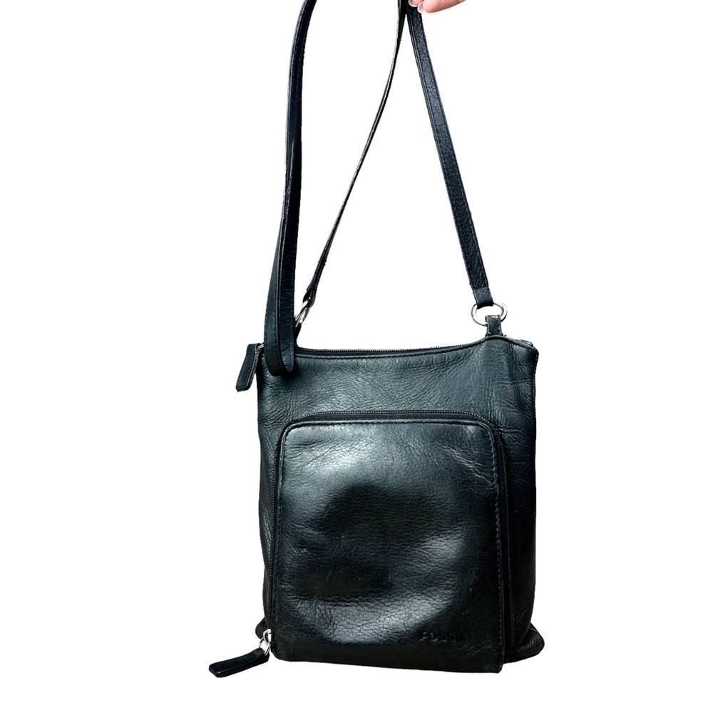 Vintage 90s Y2K Fossil Black Leather Crossbody Bag